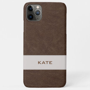 Personalized Faux Brown Leather iPhone 11 Pro Max Case