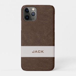 Personalized Faux Brown Leather iPhone 11 Pro Case