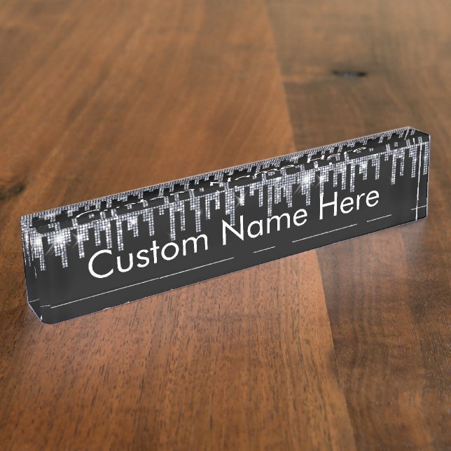Personalized Faux Crystal Rhinestone Blink Desk Nameplate (Side)