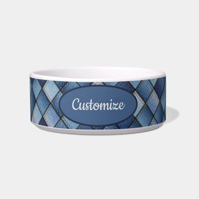 Personalized Faux Denim Patchwork Bowl (Front)