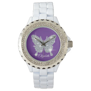 Personalized faux diamond sparkle butterfly watch