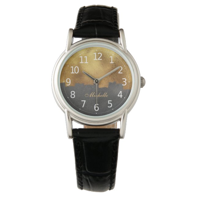 Personalized Faux Gold and Black | Women's Watch (Front)