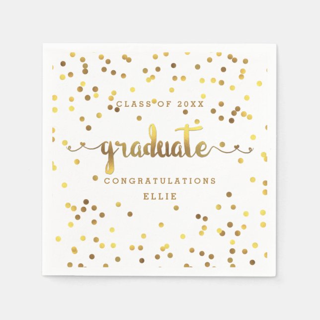 Personalized Faux Gold Foil Confetti Graduation Napkin (Front)