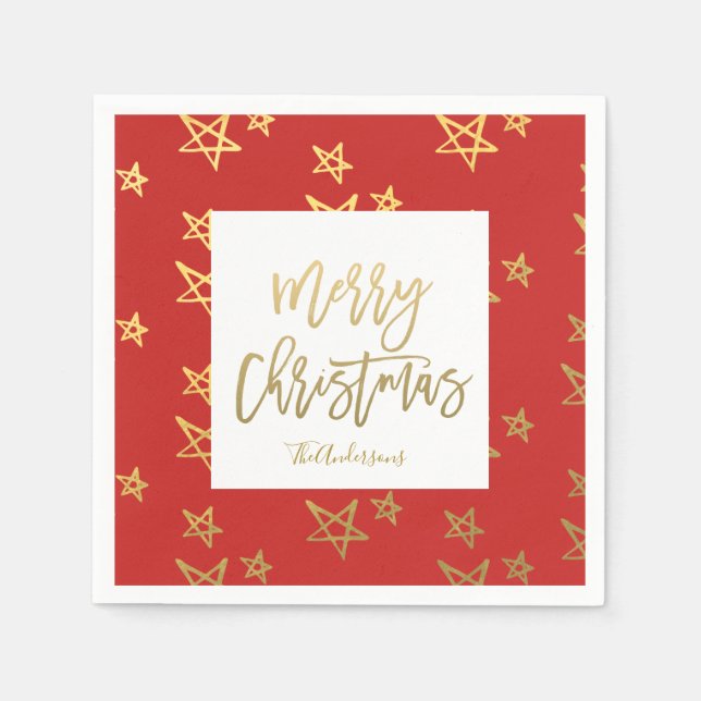 Personalized Faux Gold Foil Script Holiday Party Napkin (Front)