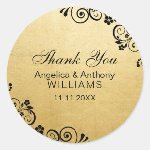 Personalized Faux Gold Foil Wedding Thank You Classic Round Sticker