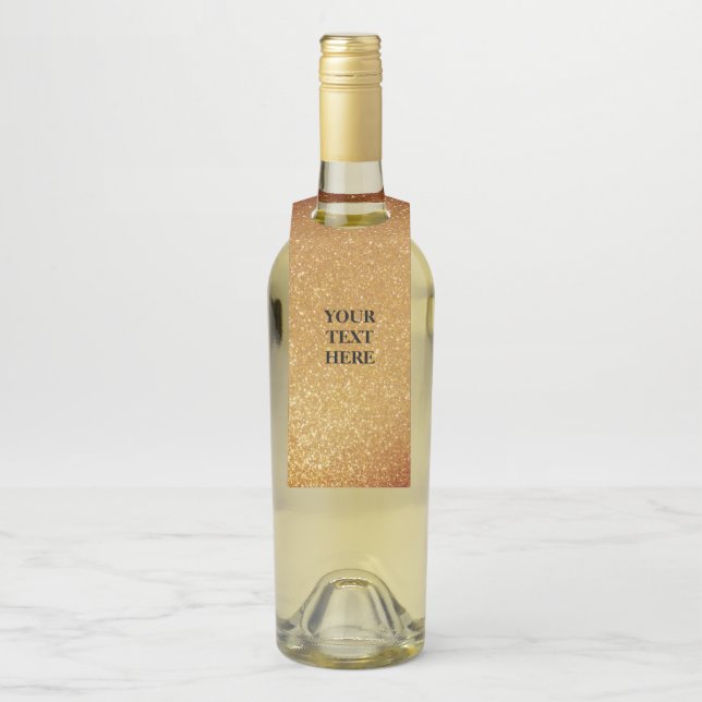 Personalized faux gold glitter print paper bottle tag (On Bottle)