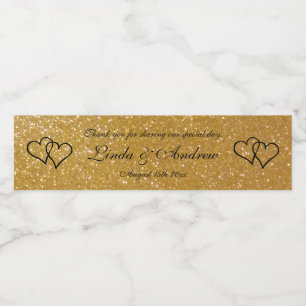Personalized faux gold glitter wedding party favou water bottle label