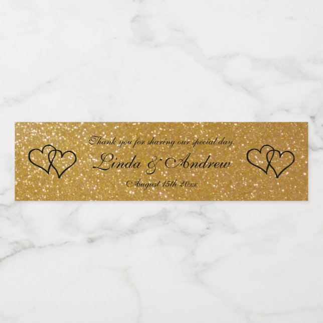 Personalized faux gold glitter wedding party favou water bottle label (Single Label)