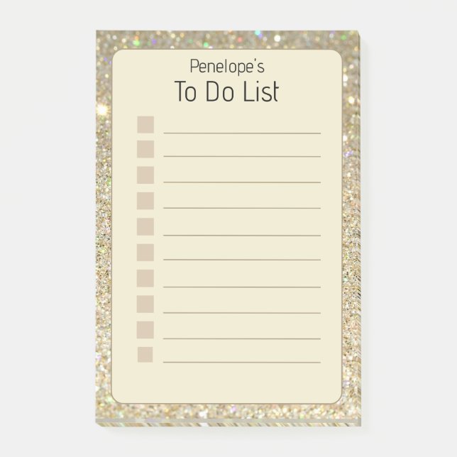 Personalized Faux Gold Glitter & Yellow 4x6" Post-it Notes (Front)