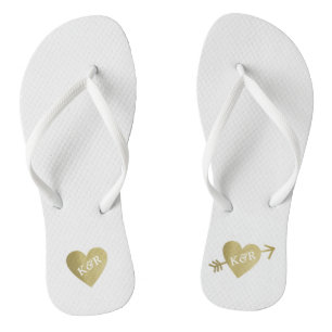personalized faux gold love hearts with arrow flip flops