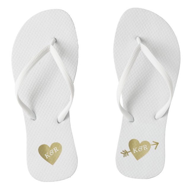 personalized faux gold love hearts with arrow flip flops (Footbed)