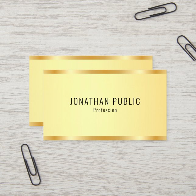 Personalized Faux Gold Metallic Look Modern Business Card (Front/Back In Situ)