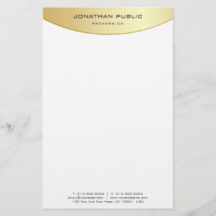 Personalized Faux Gold White Elegant Trendy Modern Stationery