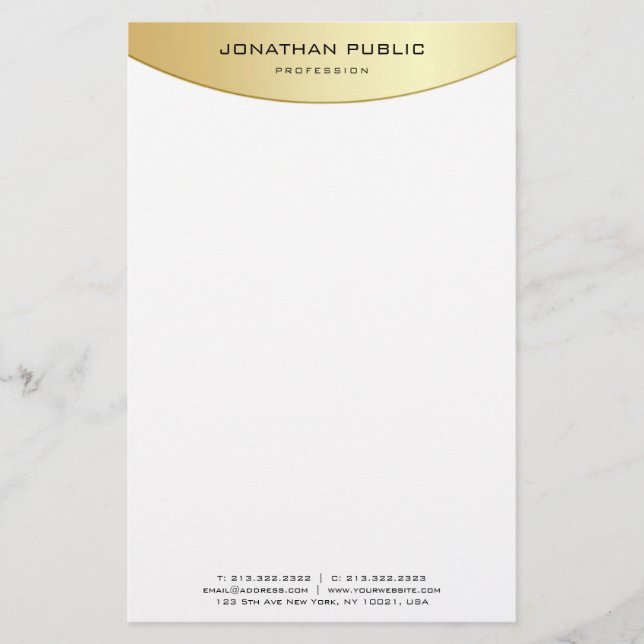 Personalized Faux Gold White Elegant Trendy Modern Stationery (Front)