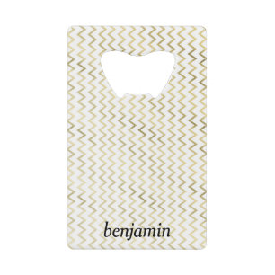 Personalized Faux Gold Zig-Zag Pattern Credit Card Bottle Opener