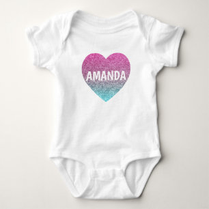 Personalized Faux Heart Glitter Pink Baby Girl Bodysuit