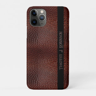 Personalized Faux Leather Brown Embossed iPhone 11 Pro Case