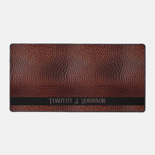 Personalized Faux Leather Brown Embossed Desk Mat (Front)