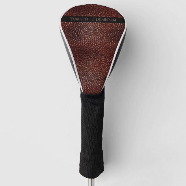 Personalized Faux Leather Brown Embossed Golf Head Cover (Front)