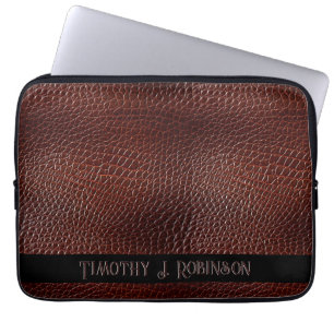 Personalized Faux Leather Brown Embossed Laptop Sleeve