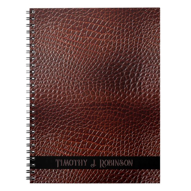 Personalized Faux Leather Brown Embossed Notebook (Front)