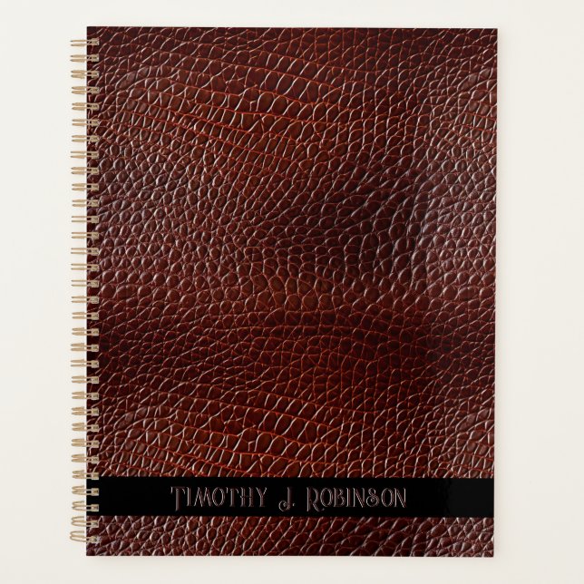 Personalized Faux Leather Brown Embossed Planner (Front)