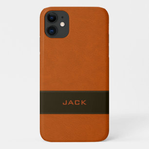 Personalized Faux Orange Leather iPhone 11 Case