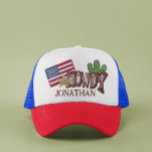Personalized Faux Patches Howdy USA Flag Trucker Hat<br><div class="desc">This design may be personalized in the area provided by changing the photo and/or text. Or it can be customized by clicking Personalize this Template and then choosing the click to customize further option and delete or change the colour of the background, add text, change the text colour or style,...</div>