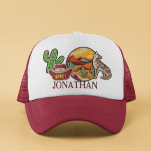 Personalized Faux Patches Howdy Western Cowboy Trucker Hat