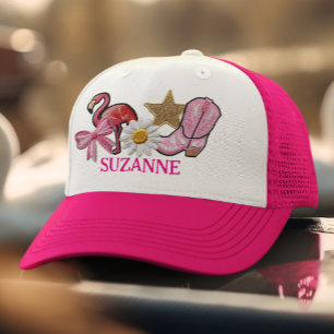 Personalized Faux Patches Pink Western Boot Trucker Hat