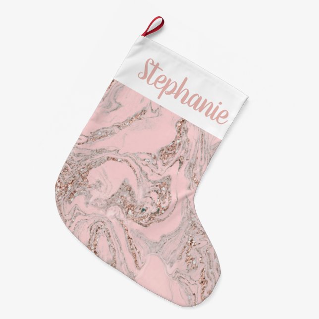 Personalized Faux Pink Marble Large Christmas Stocking (Front (Hanging))