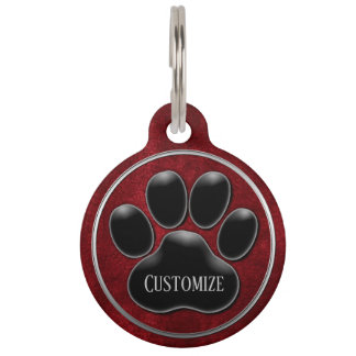 Personalized Faux Red Velvet Paw Print Pet Tag