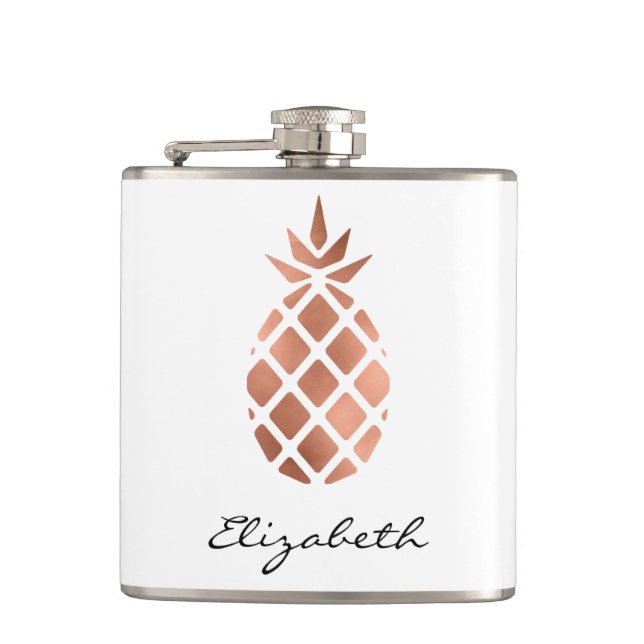 Personalized Faux Rose Gold Foil Pineapple Hip Flask (Front)