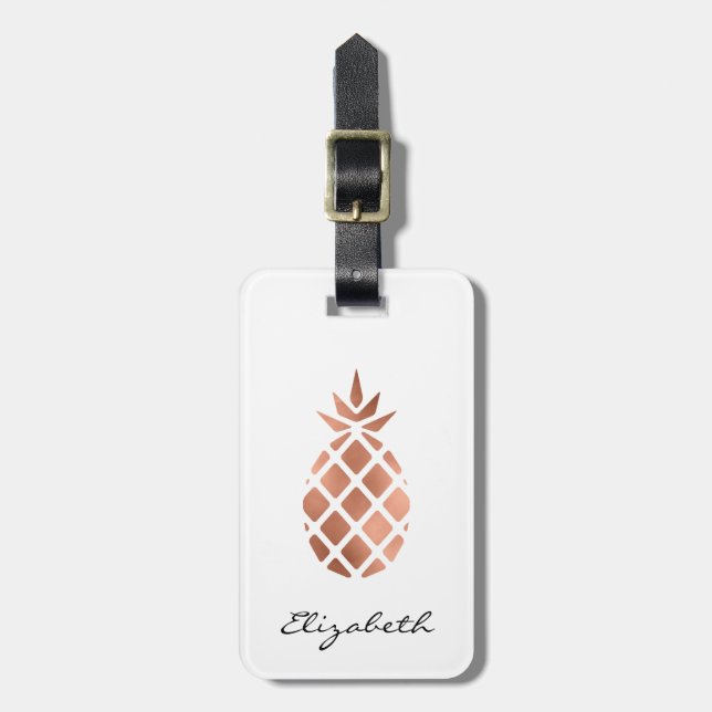 Personalized Faux Rose Gold Foil Pineapple Luggage Tag (Front Vertical)