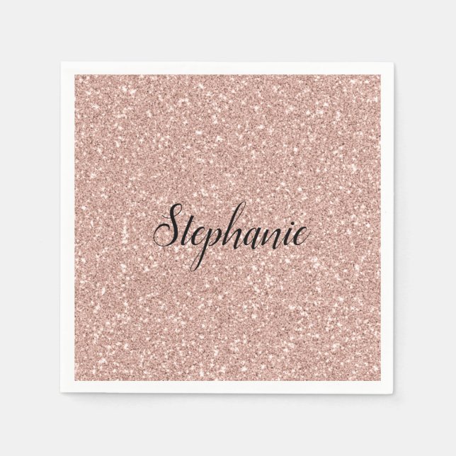 Personalized Faux Rose Gold Glitter  Napkin (Front)