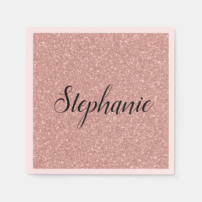 Personalized Faux Rose Gold Glitter Napkin (Front)