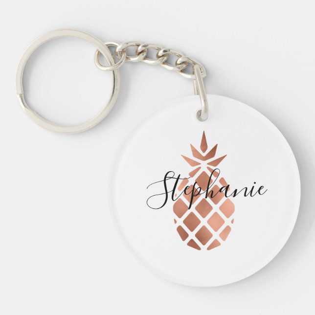 Personalized Faux Rose Gold Pineapple Keychain (Front)