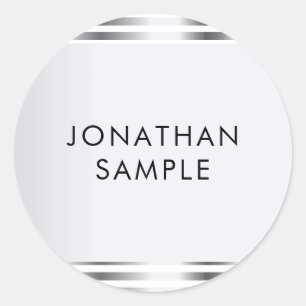 Personalized Faux Silver Glamour Elegant Template Classic Round Sticker