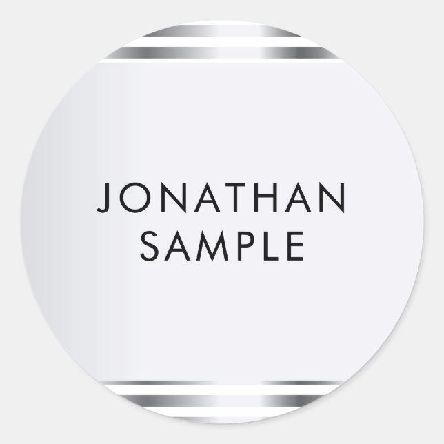 Personalized Faux Silver Glamour Elegant Template Classic Round Sticker (Front)