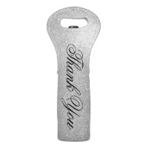 Personalized faux silver glitter wine tote bag