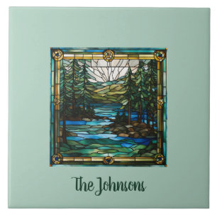 Personalized Faux Stained Glass Canoe Landscape Tile
