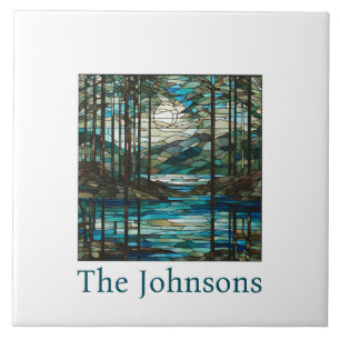 Personalized Faux Stained Glass Lake Landscape Tile