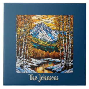 Personalized Faux Stained Glass Mountain Landscape Tile