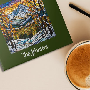 Personalized Faux Stained Glass Mountain Landscape Tile