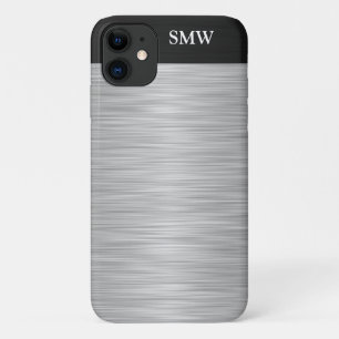 Personalized Faux Stainless Steel and Black iPhone 11 Case