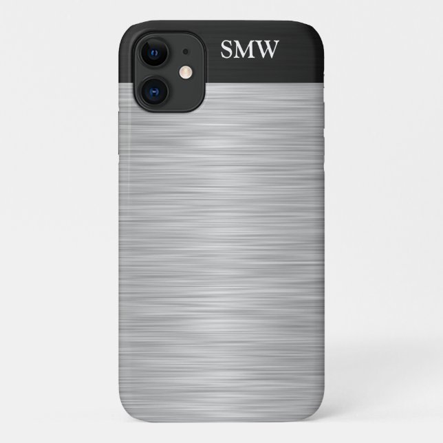 Personalized Faux Stainless Steel and Black Case-Mate iPhone Case (Back)