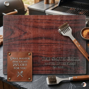 Personalized Faux Wood BBQ Grill Master Glass Cutting Board