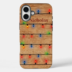 Personalized Faux Wood & Muliticolor Lights  iPhone 16 Plus Case