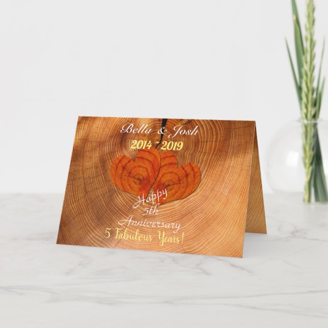 Personalized Faux Wooden 5th Wedding Anniversary Card (Front)