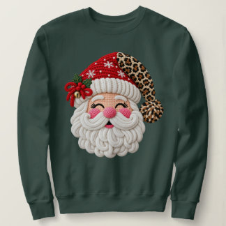 Personalized Faux Yarn Santa pink leopard hat Sweatshirt